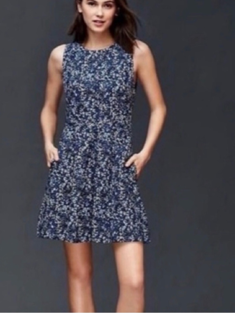 Gap Women's Navy Blue White Printed Sleeveless Linen/Cotton Blend Dress Size 6